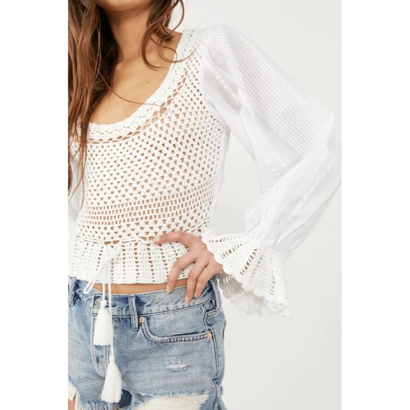 new sz Large L FREE PEOPLE MEGAN CROCHET TOP IVORY WHITE VICTORIAN OPEN BACK - Picture 4 of 9
